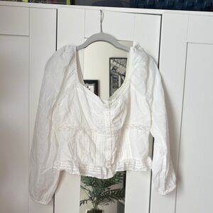 American Eagle Outfitters White Blouse with Lace Trim
